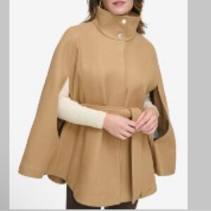 Calvin Klein Camel Belted Cape Sweater